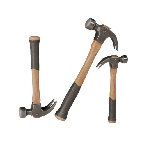 Vintage Hammer 3D model, three-quarter front view, Unity viewport, showing painted metal, functional silhouettes.