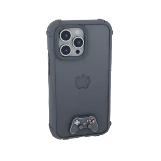 3D model of iPhone 13 Pro case with miniature game controller, rear view