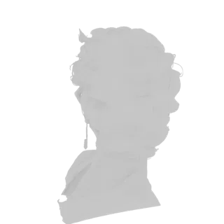 Renderização de modelo 3D de um busto clássico de mármore com cabelo detalhado e um elegante brinco, visto de lado.