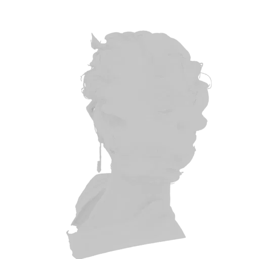 3D model render of a classical marble bust with detailed hair and an elegant earring, viewed from the side.