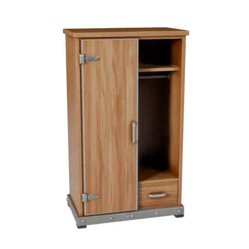 Industrial Wardrobe 3D model, bedroom, three-quarter front view, Unity viewport, painted wood detail.