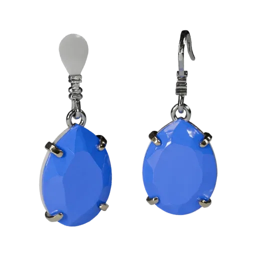 Sapphire Earrings game ready 3D model, side view studio render, with calibrated earring silhouette and material reads.