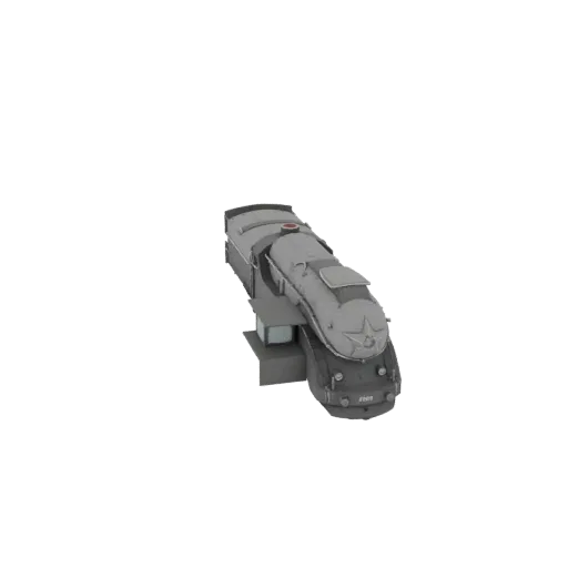 3D model of a Soviet Era Steam Locomotive 4909, viewed from a slightly elevated front-right angle, against a black background