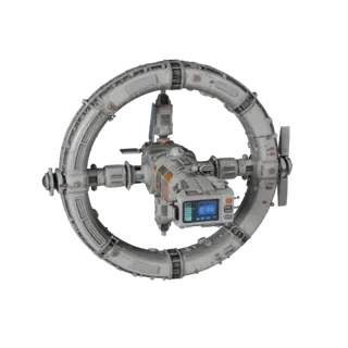Deep Space Docking Hub 3D model, three-quarter front view, Unreal Engine viewport, showing metal modules, form detail.