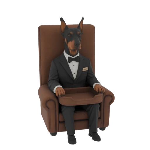 Doberman in Tuxedo Sitting in Armchair 3D Model