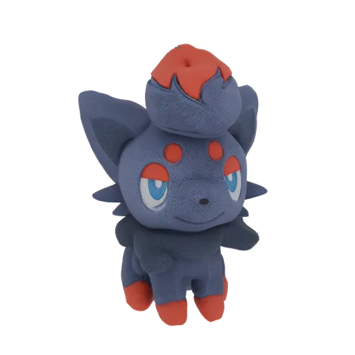 3D model of a dark blue fox-like creature with red accents, resembling a plush toy, standing and looking forward.