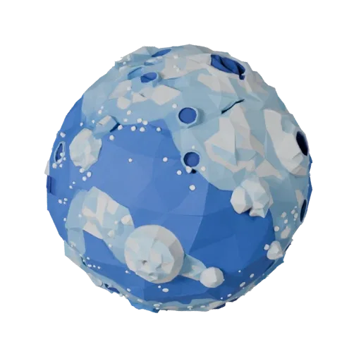 Lava Dwarf Planet Low Poly 3D model, game viewport three-quarter view, showing rock, spherical body scale.