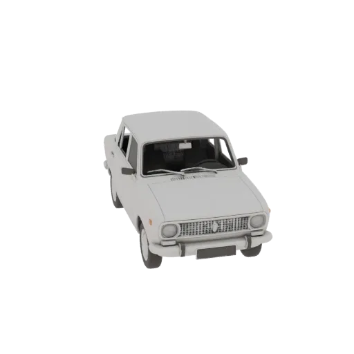3D model of white VAZ 2105 car, front 3/4 view, monolithic figurine
