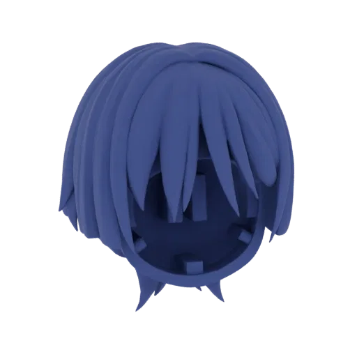 A 3D model of a blue anime-style bob hairstyle with bangs, presented on a black background.