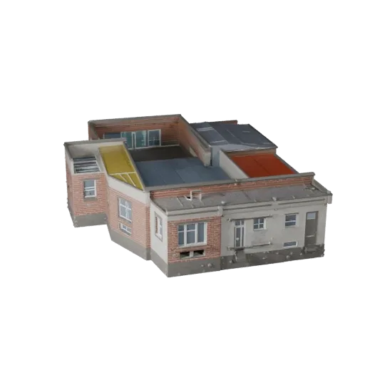 Modular Rooftop Kit Unity-ready 3D model, Unity engine viewport, showing modular building kit materials and architectural det