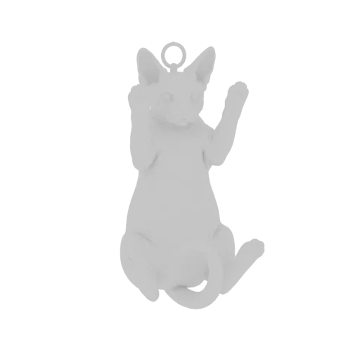 3D model of a white Sphynx cat sitting with paws raised, designed as a pendant with a loop at the top.
