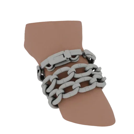 Chain Bangle render detail 3D model, isometric studio render, highlighting bracelet form and finish detail.