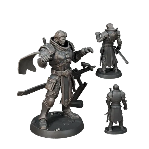 Sci-Fi Warrior Miniature realistic 3D model preview showing silhouette, three-quarter scene view, pose and resin detail