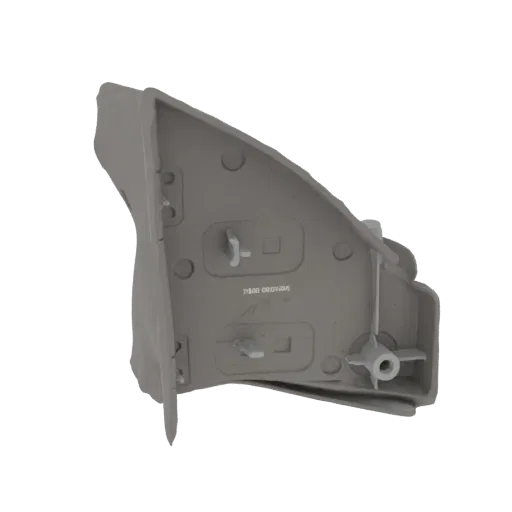 Back view of a 3D model of a grey car interior trim clip, showing mounting prongs and internal details.