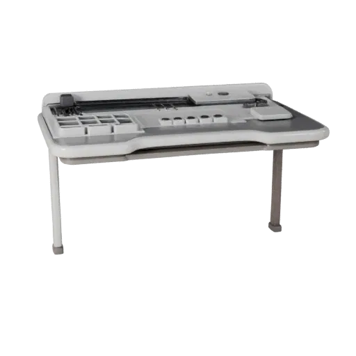 Startup Desk Organizer 3D model, three-quarter front view, Unity viewport, showing plastic, desk-scale silhouettes.