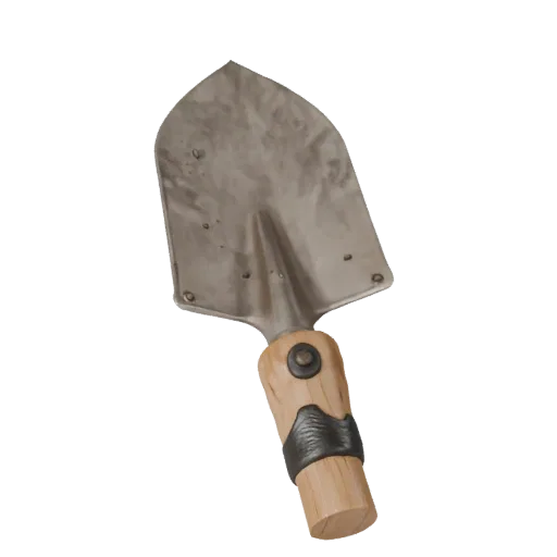 Worn Shovel Realistic 3D model, three-quarter studio render, showing painted metal, functional silhouettes.