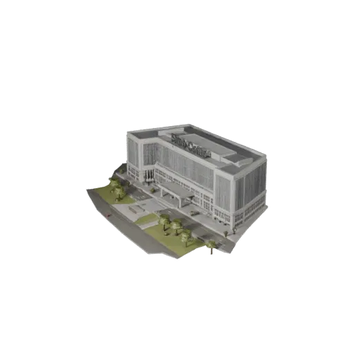 Modèle 3D de Centre d'Exposition prêt pour Blender, vue de rendu studio Blender, montrant les matériaux du bâtiment public et