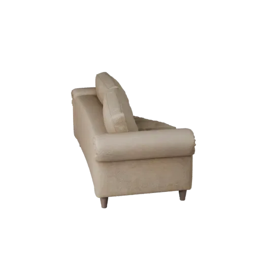 Tufted Loveseat Realistic 3D model, living room, three-quarter studio render, woven fabric detail.