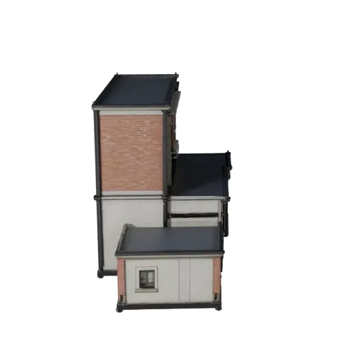 Modular Public Building Kit high poly 3D model, close-up architectural render view, showing modular building kit materials an