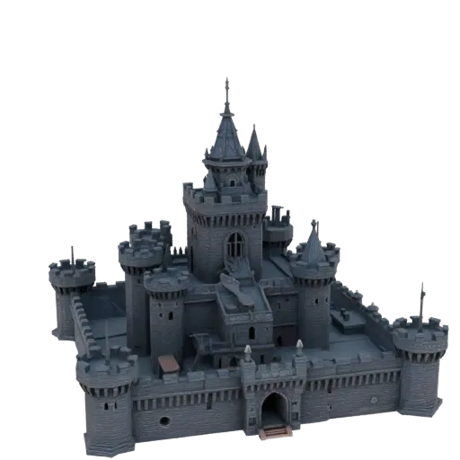 3D model of Winterfell Castle from Game of Thrones, front and side view, highly detailed