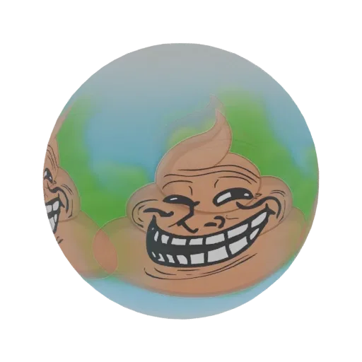3D model of a stylized Earth globe with the iconic Trollface meme superimposed on its surface, featuring a wide grin.