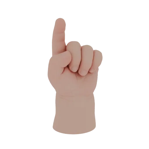 3D model of baby hand with pointing finger, other fingers in a fist, on black background.