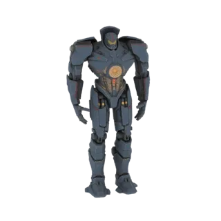3D-Modell des Gipsy Danger Jaeger Mechs aus Pacific Rim, in neutraler Pose vor weißem Hintergrund stehend.
