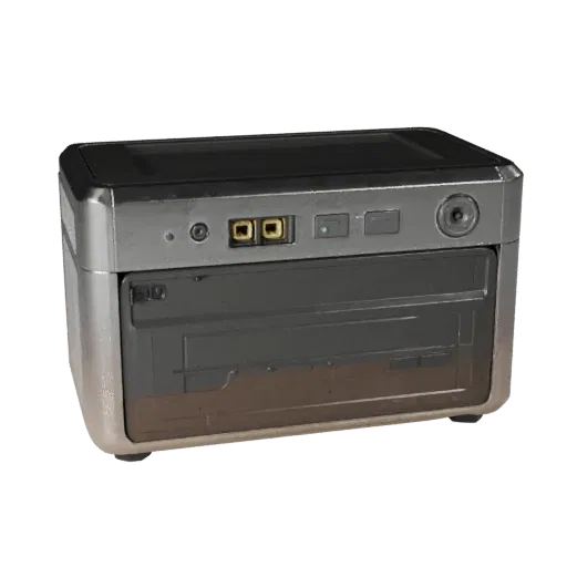 Retro Smart Speaker Realistic 3D model, home interior, three-quarter studio render, plastic detail.