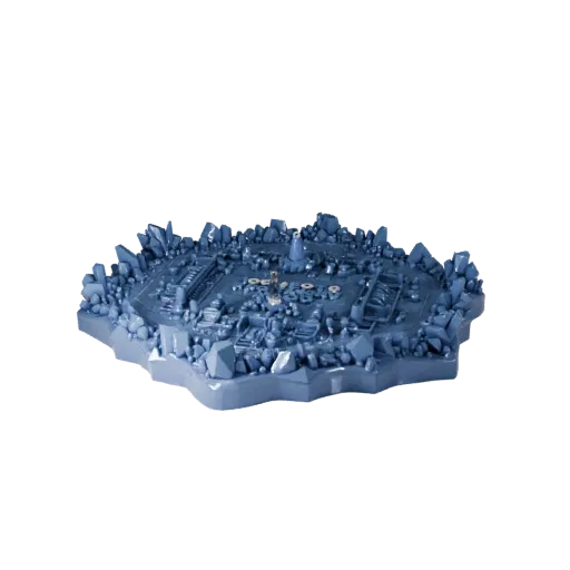 Crystal Cavern Battle Board 3D model, game viewport three-quarter view, showing sculpted terrain, terrain detail.