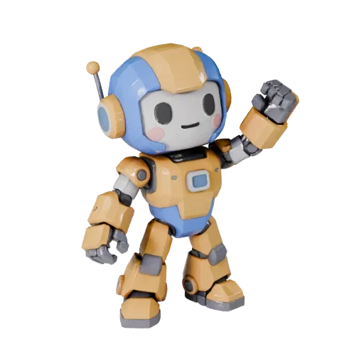 Sports Robot Mascot low poly 3D model preview showing pose, three-quarter game view, expression and smooth toy surfaces