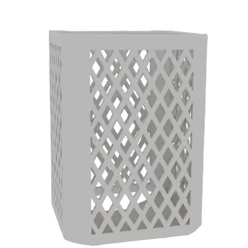 A 3D model of a white planter pot with a diamond-shaped lattice pattern, viewed from a slight angle.