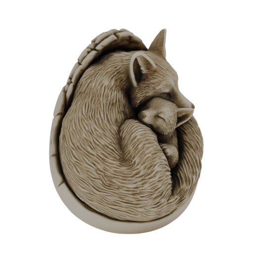 Sleeping Fox and Cub Sculpture