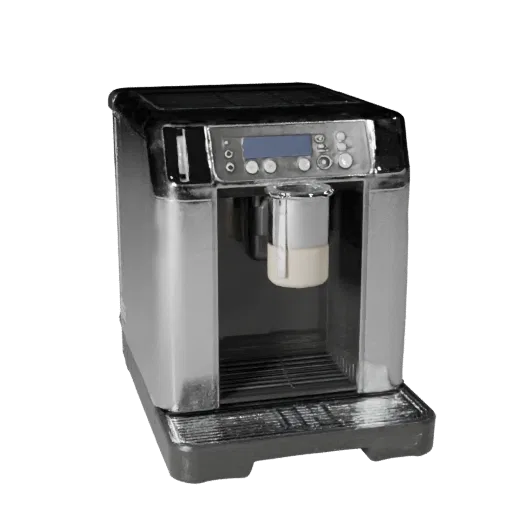 Smart Coffee Machine High Poly 3D model, dining room, close-up studio render, plastic detail.