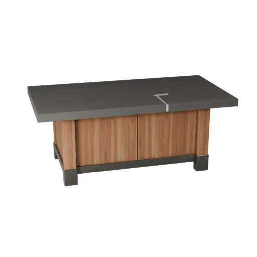 Kitchen Island 3D model, dining room, three-quarter front view, Unity viewport, wood grain detail.