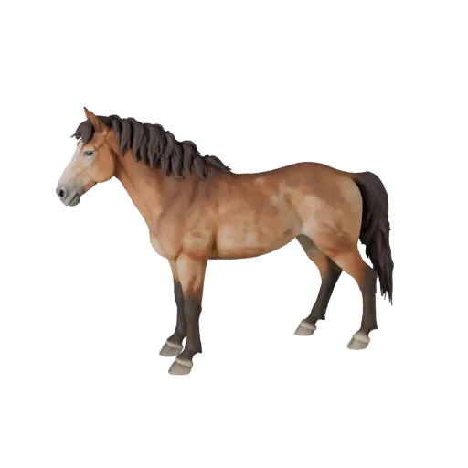 Modello 3D realistico di mulo, rendering di fauna selvatica vista laterale, asset animale pronto per animazione con rastremaz