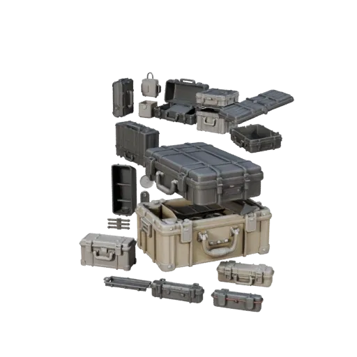 Sealed Ammo Case Modular 3D model, isometric modular kit view, showing plastic, usable openings.
