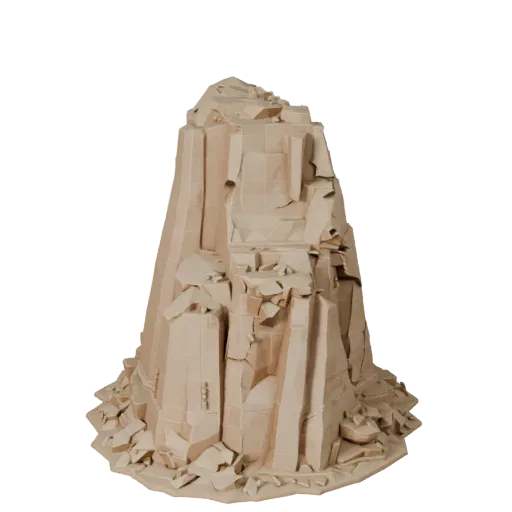 Canyon Pillar Set Low Poly 3D model, game viewport three-quarter view, showing stratified stone, dune ridges.