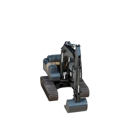 Construction Excavator High Poly 3D model, close-up studio render, showing painted steel, large mechanical silhouettes.