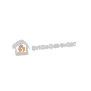 3D model of the Orion's Belt logo, featuring a house with a flame inside and the text 'Orion's Belt Org' in a stylized font.