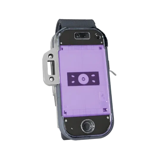 Modello 3D modulare Tracker a Clip da Esterno, vista isometrica del kit modulare, che mostra silicone, vestibilità indossabil