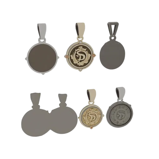 Gold Symbolic Medallion 3D model, three-quarter front view, AR viewer studio render, gold finish.