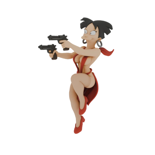 Red Dress Femme Fatale with Guns 3D Model