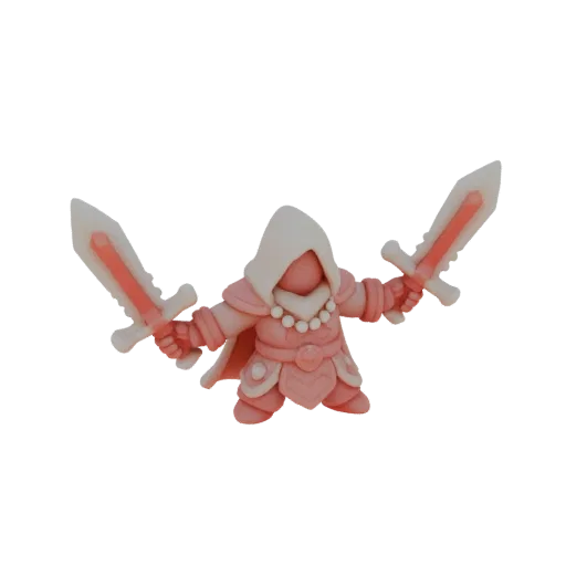 Miniatura STL Ladro Fantasy Attacco, rendering da tavolo a tre quarti, miniatura da schermaglia stampabile in resina con vetr