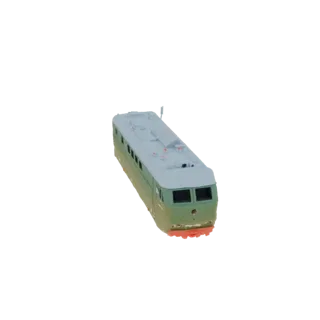 A 3D model of a green and grey diesel locomotive, viewed from a slightly elevated angle, against a white background.