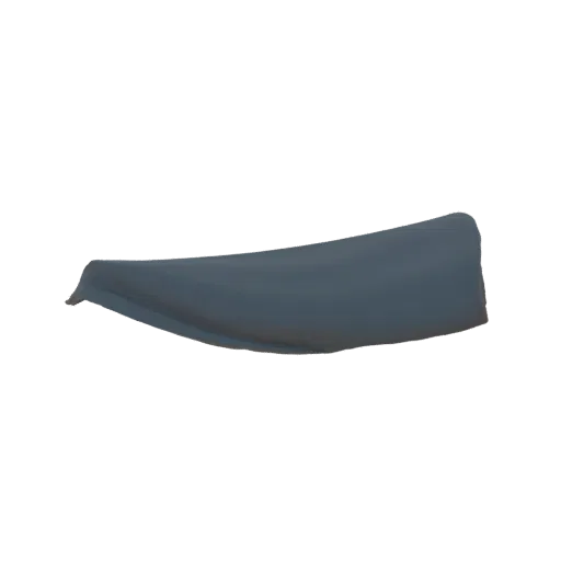 3D model of a dark blue, abstract sculpture resembling flowing fabric with smooth curves and subtle shading.