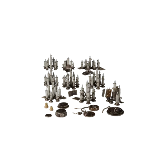 Fantasy Candle Cluster 3D model, three-quarter front view, Unity viewport, showing paper-like cards, form detail.