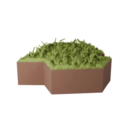 Savanna Grassland Biome Unity 3D model, isometric viewport view, showing terrain layers, layered vegetation clusters.