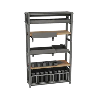 Industrial Parts Rack Printable 3D model, isometric STL render, showing steel frames, stable fixtures.