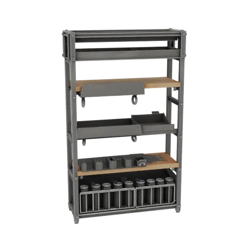 Industrial Parts Rack Printable 3D model, isometric STL render, showing steel frames, stable fixtures.
