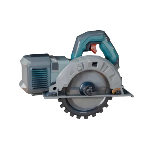 Cordless Circular Saw Low Poly 3D model, game viewport three-quarter view, showing molded plastic, ergonomic handles.